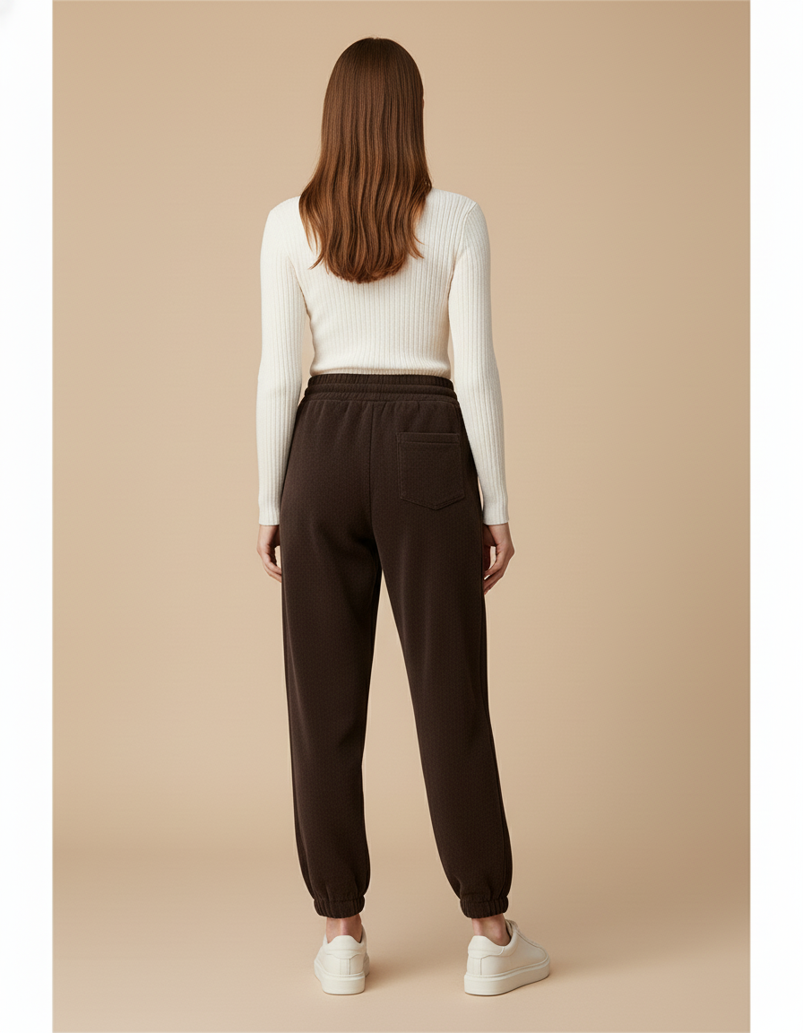 Pantalon Baggy Marron Molleton Cordon Confortable Chaud - vue 2
