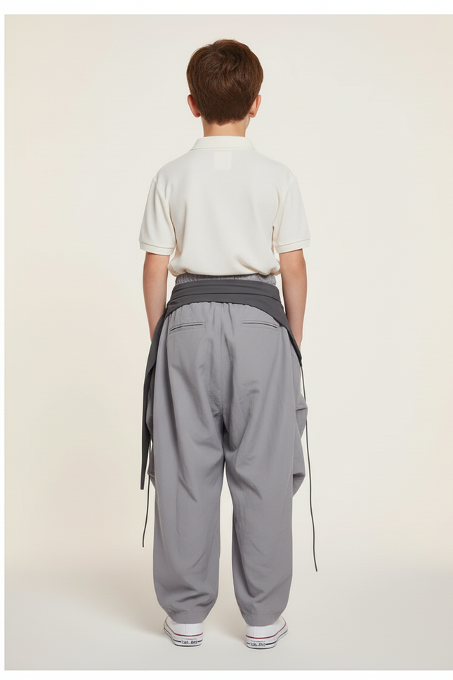 Pantalon Baggy Gris Ample Cargo Enfant - Polyester - vue 2