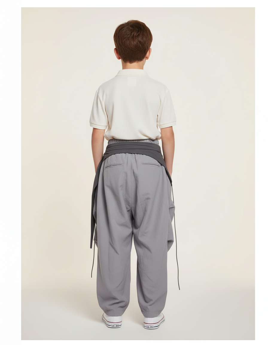 Pantalon Baggy Gris Ample Cargo Enfant - Polyester - vue 2