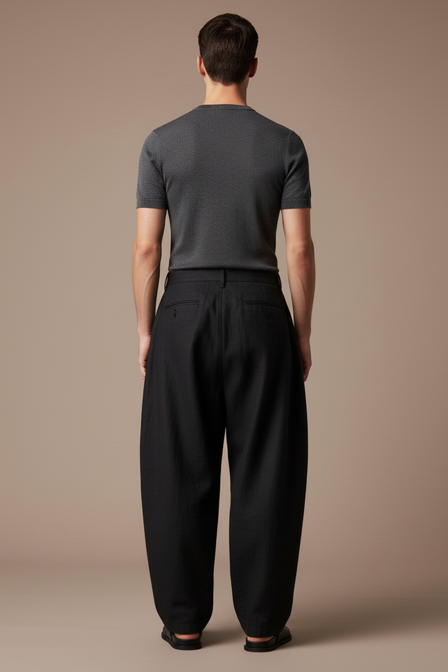 Pantalon Baggy Homme Noir Parachute Coton - Lin - vue 2