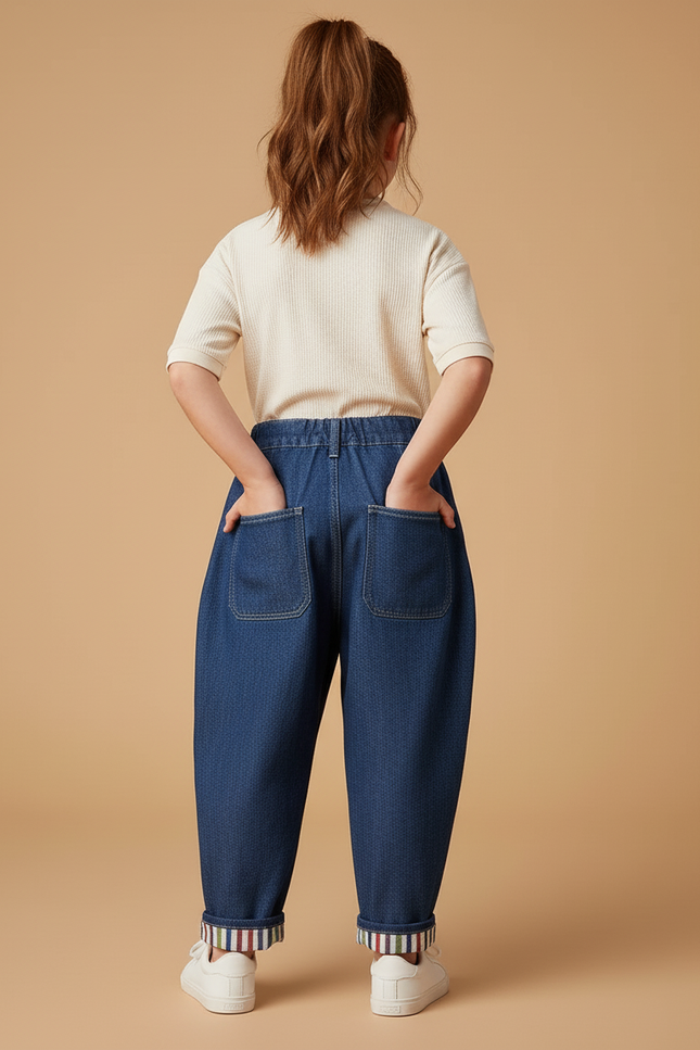 Pantalon Baggy Denim Bleu Ample Plissé Confortable - Jean - vue 2