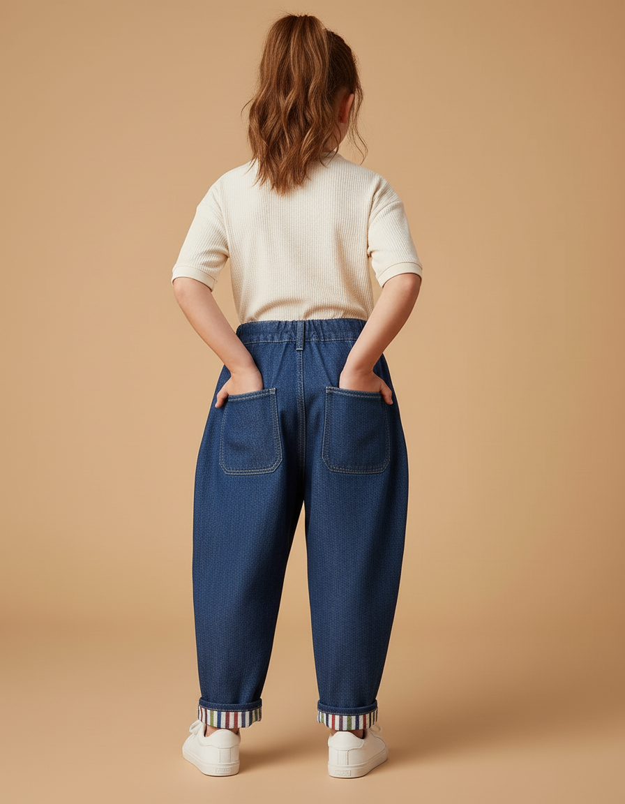 Pantalon Baggy Denim Bleu Ample Plissé Confortable - Jean - vue 2