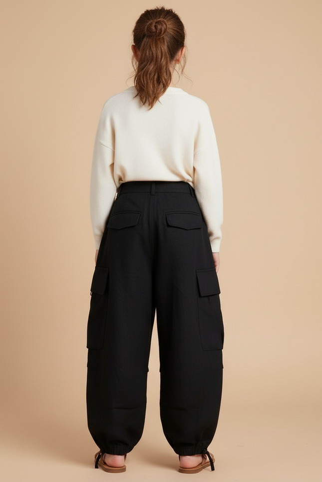 Pantalon Baggy Noir Cargo Ample Décontracté Enfant - Lin - vue 2