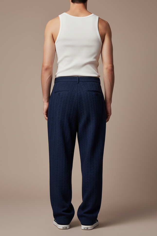 Pantalon Baggy Bleu Marine Texturé Ample Décontracté Homme - Maille - vue 2
