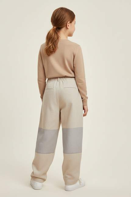 Pantalon Baggy Beige Patchwork Gris Enfant - Lin - vue 2