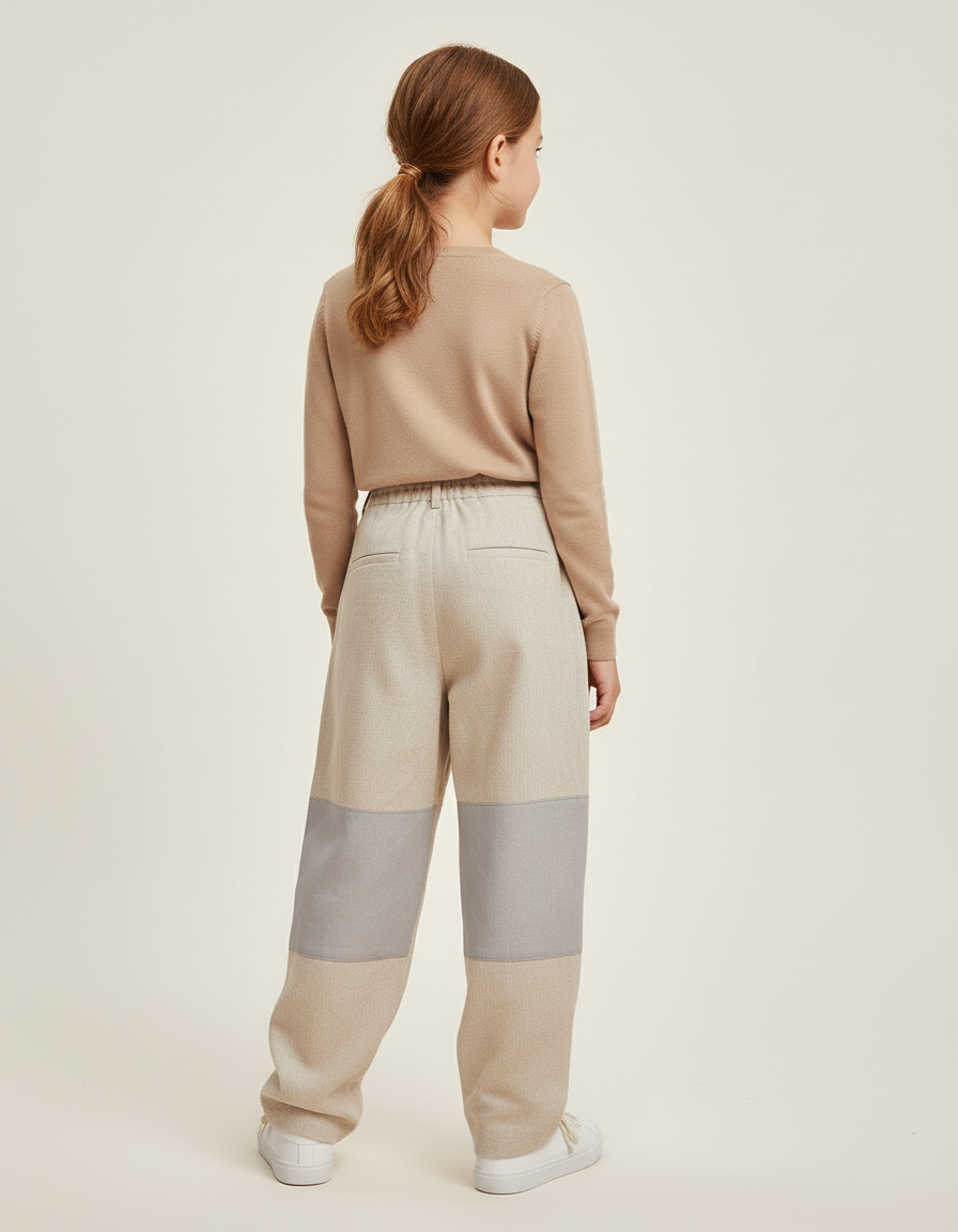 Pantalon Baggy Beige Patchwork Gris Enfant - Lin - vue 2