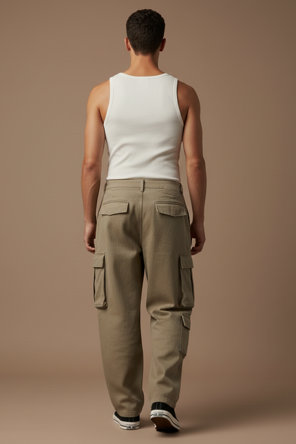 Pantalon Baggy Cargo Ample Kaki Coton Homme - vue 2