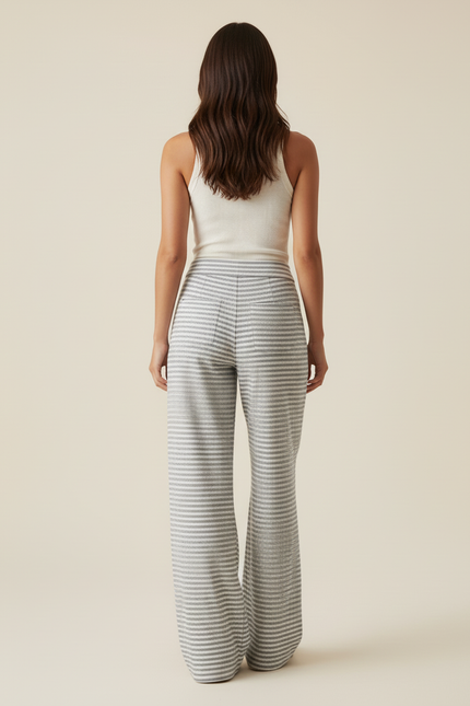 Pantalon Baggy Rayé Gris Ample Fluide Confortable - Maille - vue 2