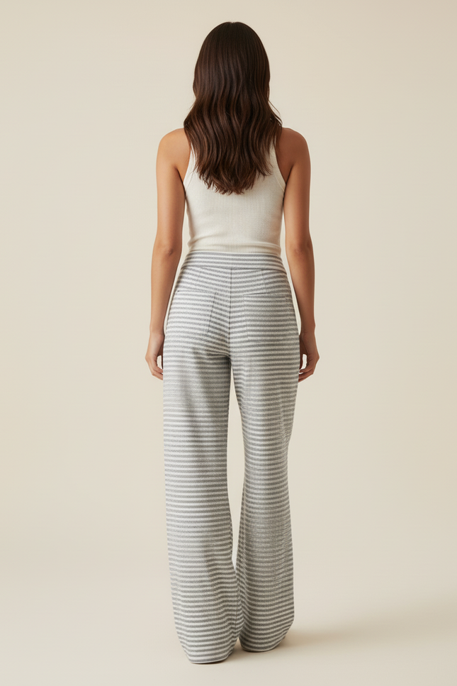Pantalon Baggy Rayé Gris Ample Fluide Confortable - Maille - vue 2
