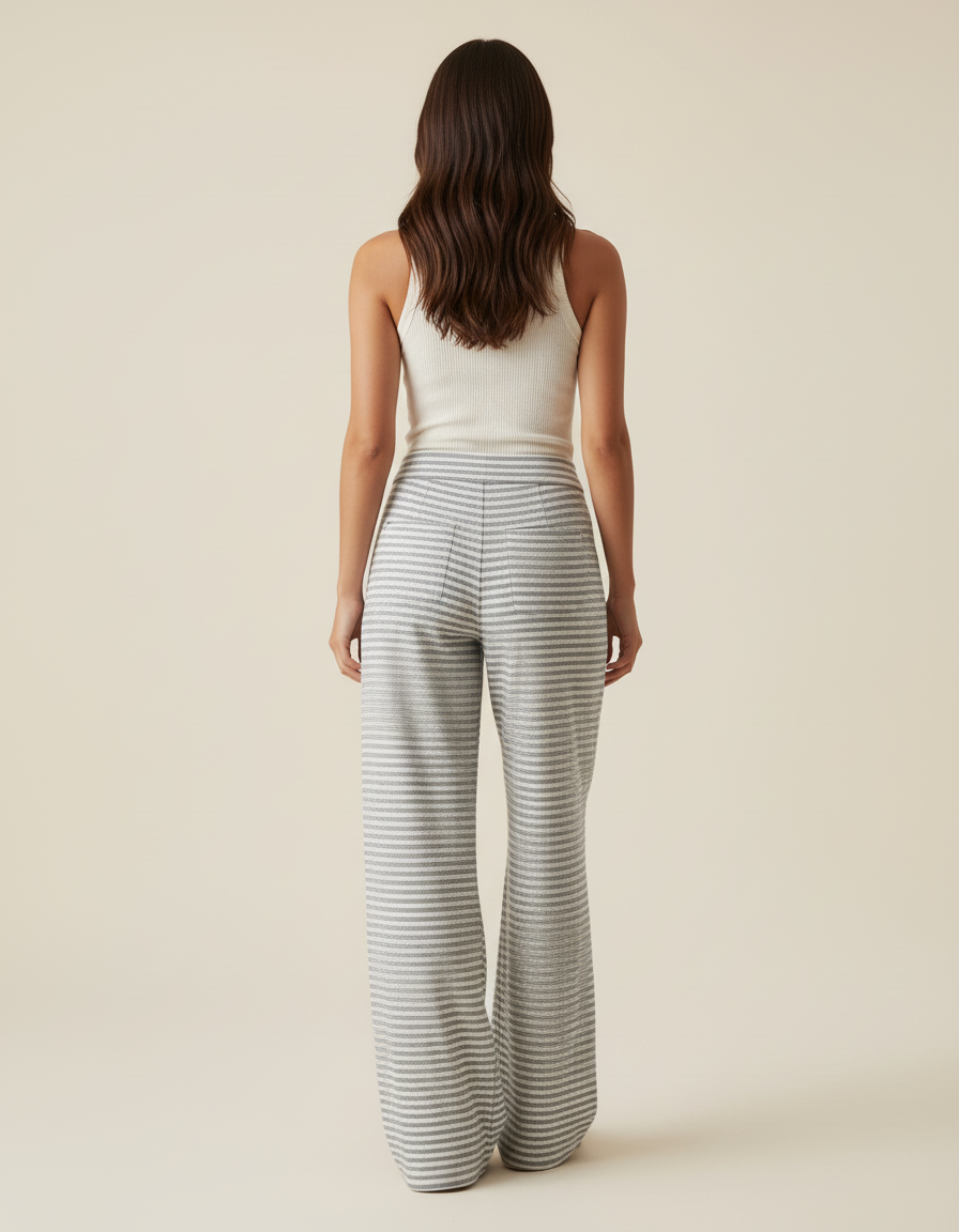 Pantalon Baggy Rayé Gris Ample Fluide Confortable - Maille - vue 2