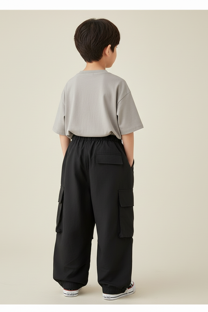 Pantalon Baggy Noir Cargo Ample Garçon Décontracté - Polyester - vue 2
