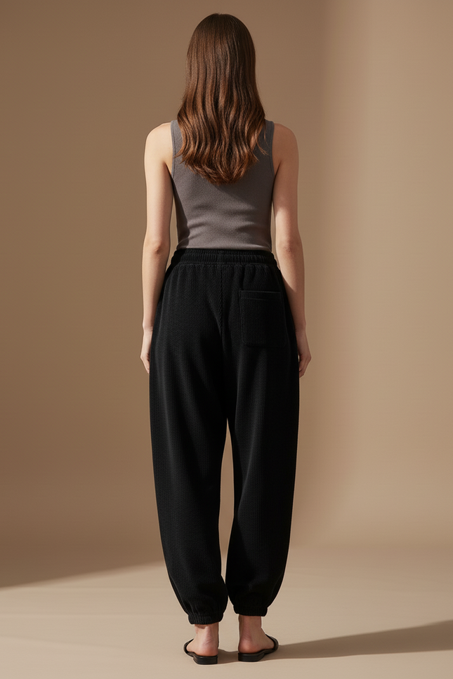 Pantalon Baggy Noir Côtelé Ample Décontracté Blanc - Cordé - vue 2