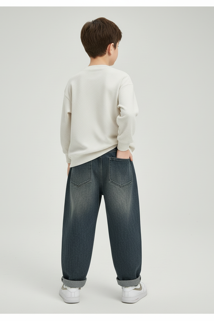 Pantalon Baggy Jean Délavé Ample Décontracté Garçon - Bleu - vue 2