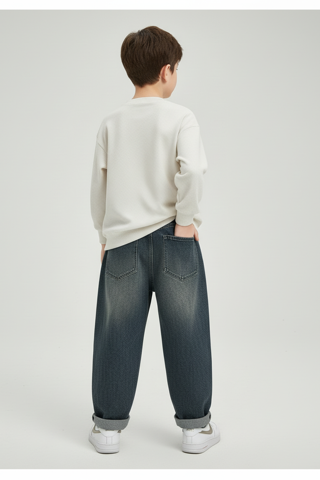 Pantalon Baggy Jean Délavé Ample Décontracté Garçon - Bleu - vue 2