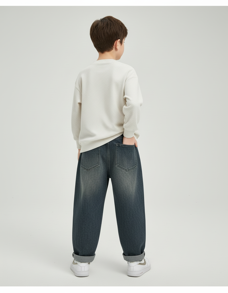 Pantalon Baggy Jean Délavé Ample Décontracté Garçon - Bleu - vue 2