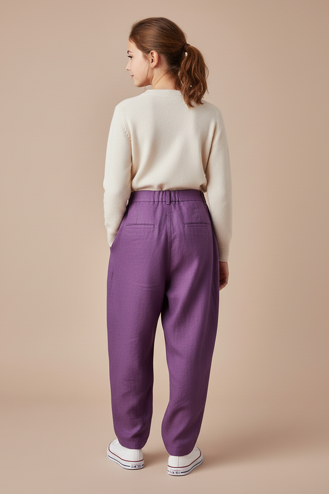 Pantalon Baggy Violet Enfant Ample Plissé Décontracté - Lin - vue 2
