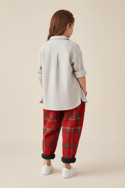 Pantalon Baggy Carreaux Rouges Laine Chaud Enfant - vue 2