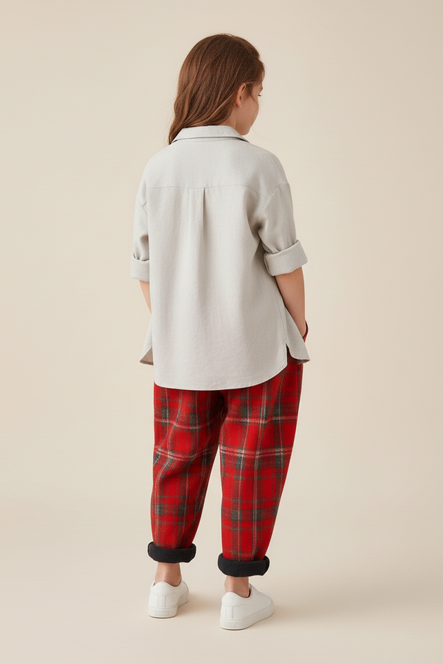 Pantalon Baggy Carreaux Rouges Laine Chaud Enfant - vue 2