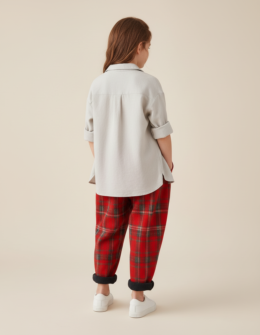 Pantalon Baggy Carreaux Rouges Laine Chaud Enfant - vue 2