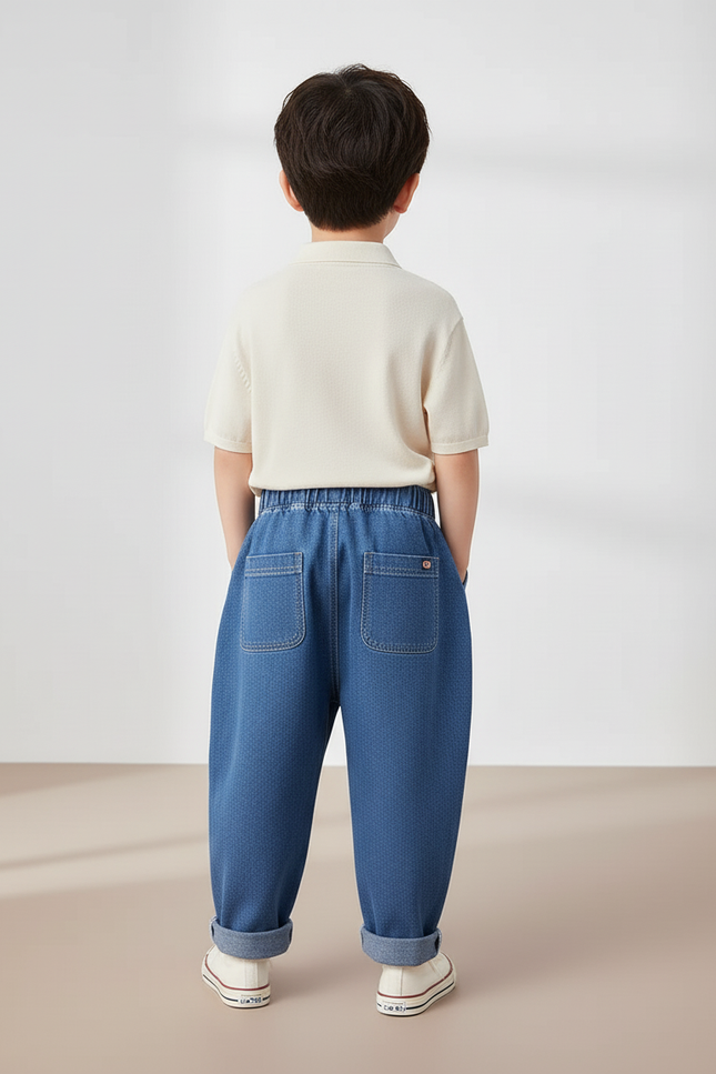 Pantalon Baggy Garçon Bleu Taille Élastique Denim Hip Hop - Jean - vue 2