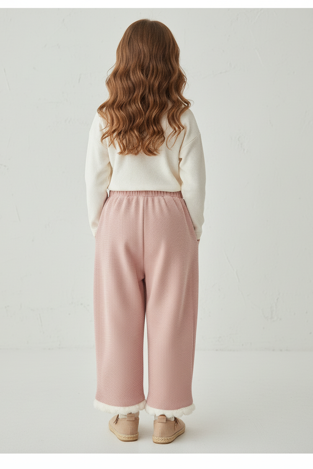 Pantalon Baggy Rose Ample Hiver Cœur Fille - Maille - vue 2
