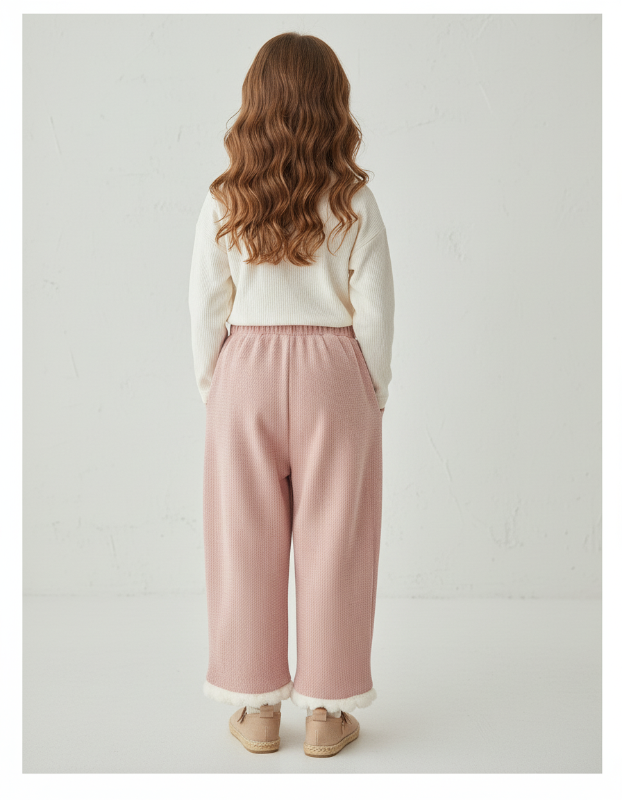 Pantalon Baggy Rose Ample Hiver Cœur Fille - Maille - vue 2