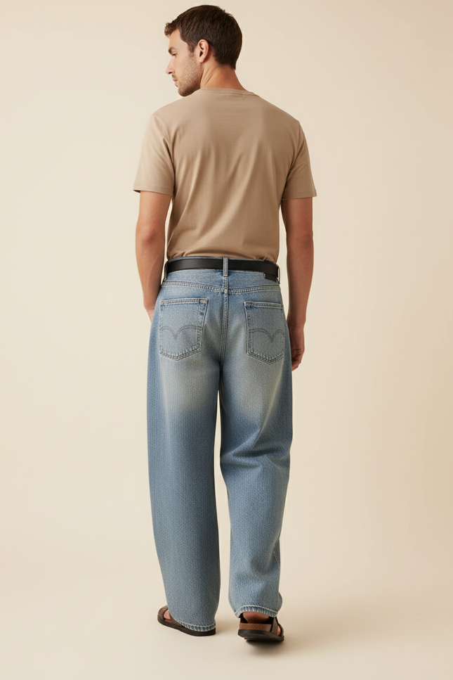 Pantalon Baggy Jean Bleu Ample Vintage Homme - vue 2