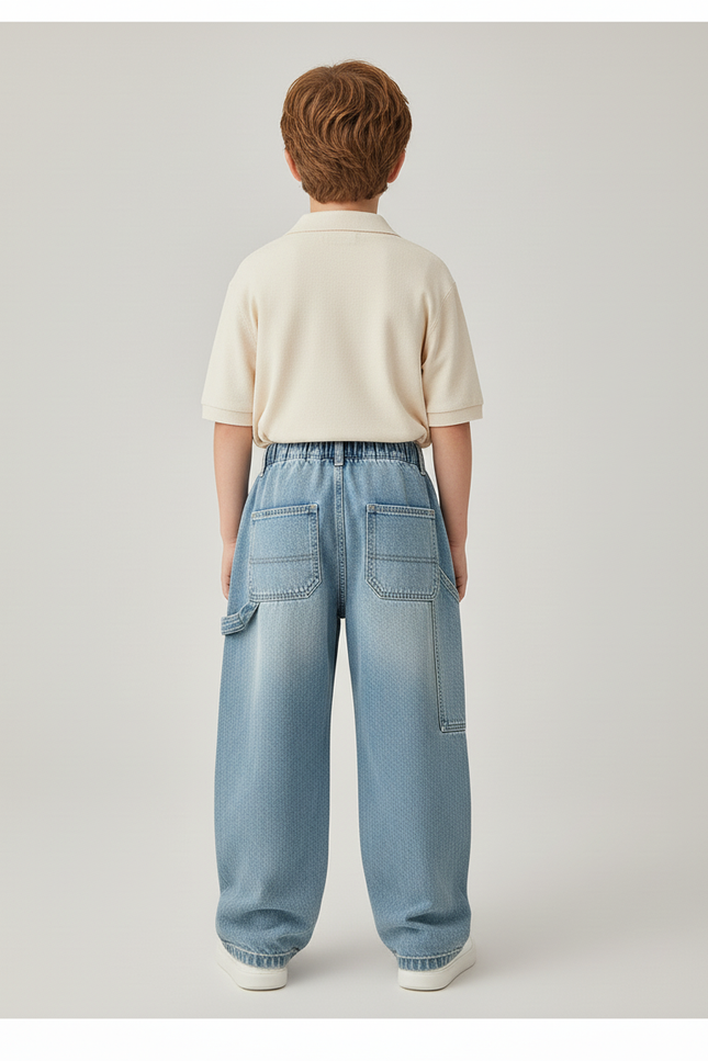 Pantalon Baggy Jean Denim Ample Garçon Patchwork Décontracté - Bleu - vue 2