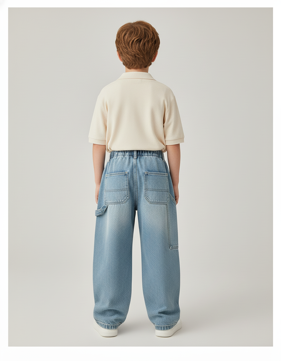 Pantalon Baggy Jean Denim Ample Garçon Patchwork Décontracté - Bleu - vue 2