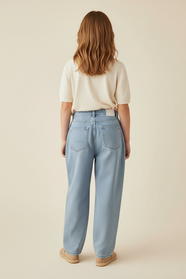Pantalon Baggy Jean Bleu Ample Plissé Confortable - vue 2