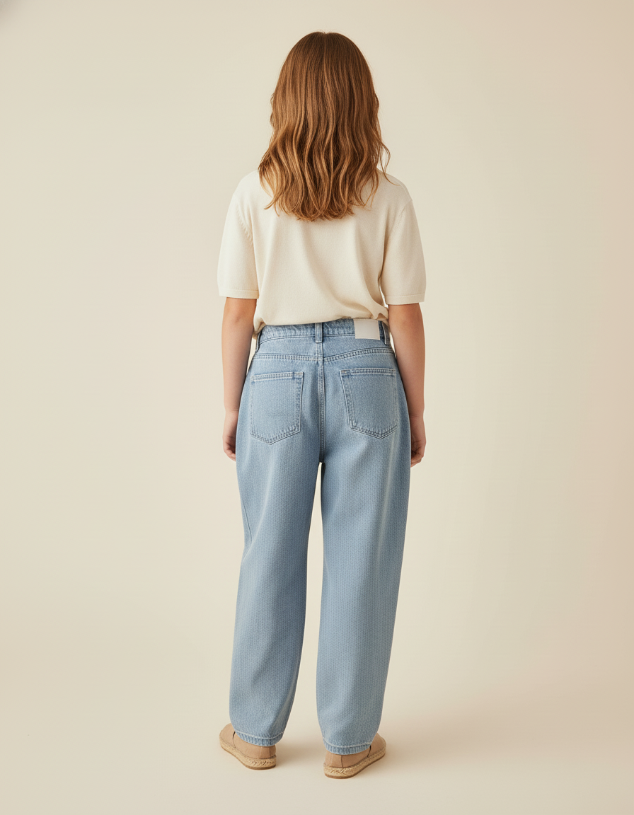 Pantalon Baggy Jean Bleu Ample Plissé Confortable - vue 2