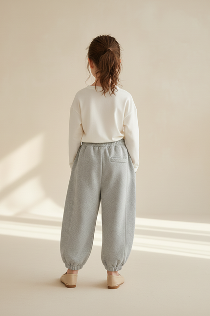 Pantalon Baggy Fille Gris Jogging Coton Streetwear - Molleton - vue 2