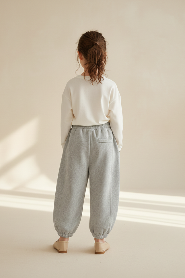 Pantalon Baggy Fille Gris Jogging Coton Streetwear - Molleton - vue 2