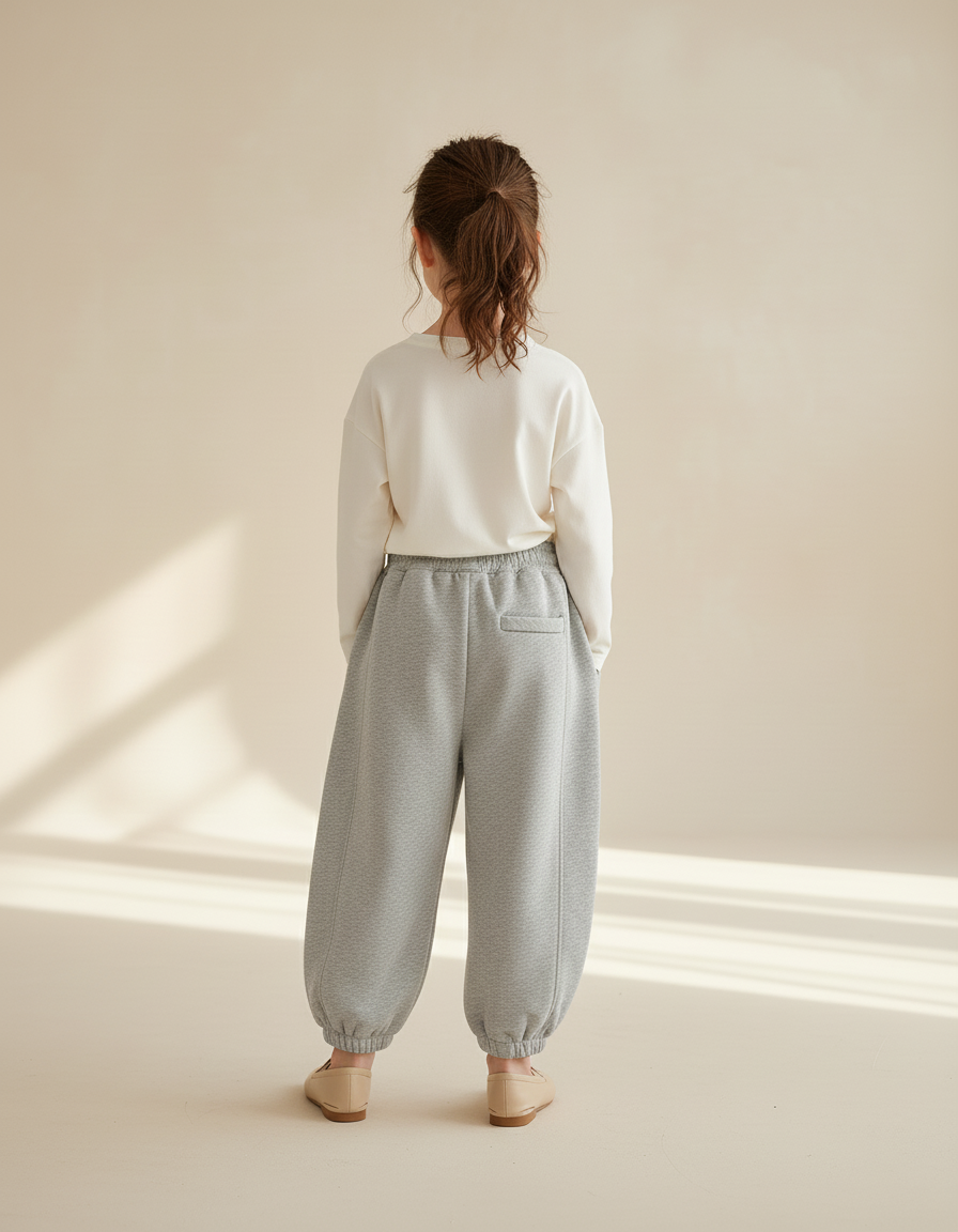Pantalon Baggy Fille Gris Jogging Coton Streetwear - Molleton - vue 2