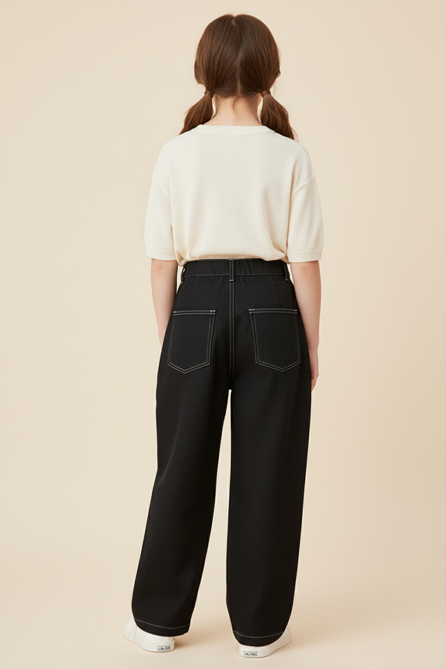 Pantalon Baggy Noir Ample Coutures Blanches Classique - Jean - vue 2