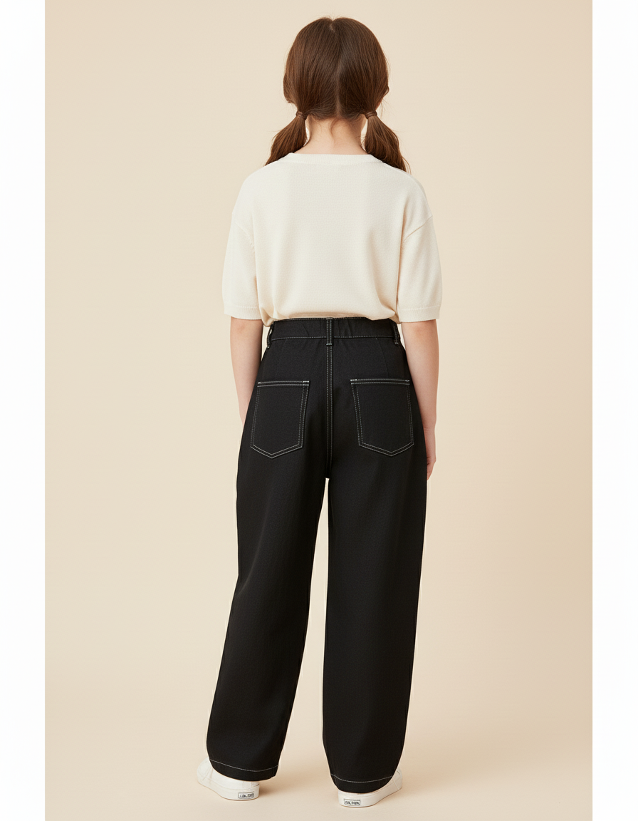 Pantalon Baggy Noir Ample Coutures Blanches Classique - Jean - vue 2