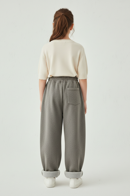 Pantalon Baggy Gris Molletonné Ample Enfant Décontracté - vue 2