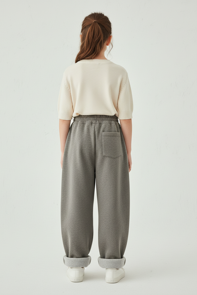 Pantalon Baggy Gris Molletonné Ample Enfant Décontracté - vue 2