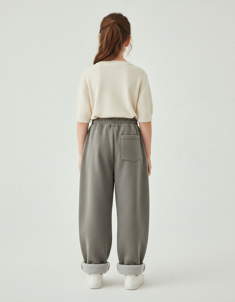 Pantalon Baggy Gris Molletonné Ample Enfant Décontracté - vue 2