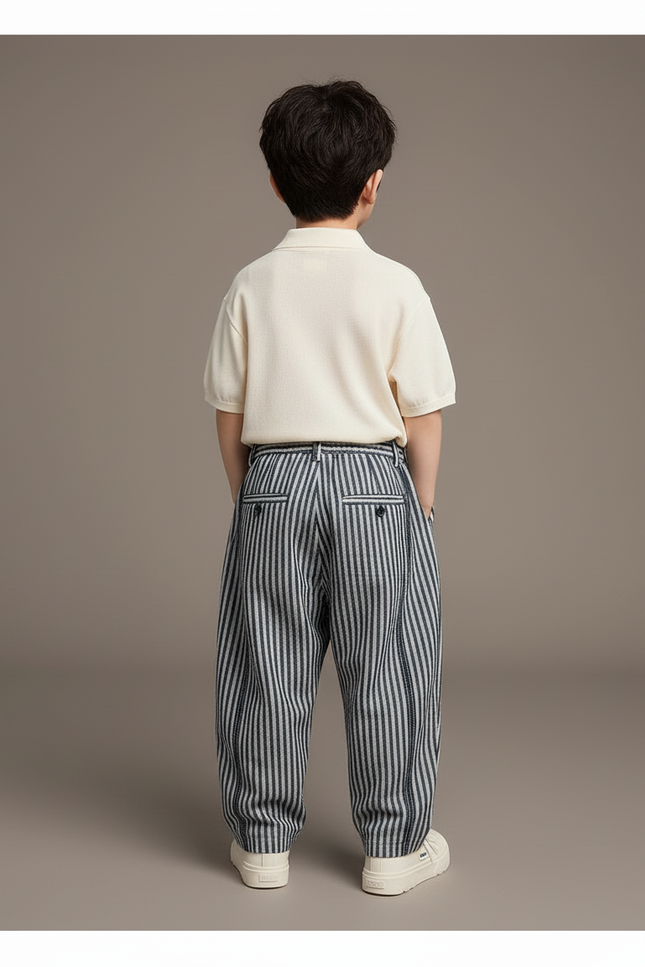 Pantalon Baggy Rayé Bleu Ample Décontracté Garçon - Coton - vue 2