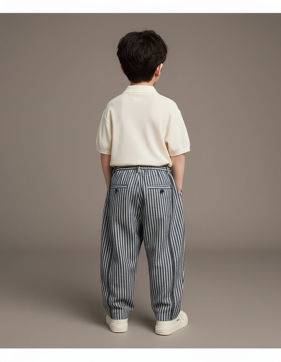 Pantalon Baggy Rayé Bleu Ample Décontracté Garçon - Coton - vue 2