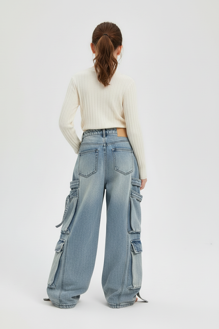 Pantalon Baggy Bleu Jean Cargo Ample Décontracté - vue 2