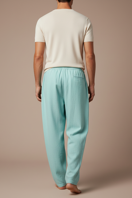 Pantalon Baggy Vert Menthe Ample Lin Décontracté Homme - vue 2