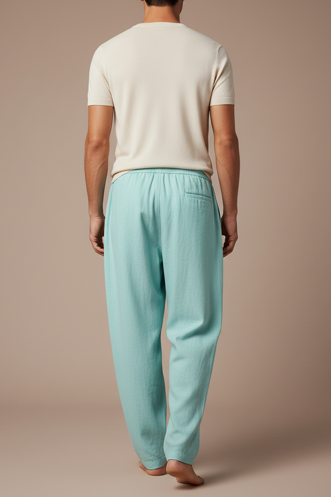 Pantalon Baggy Vert Menthe Ample Lin Décontracté Homme - vue 2
