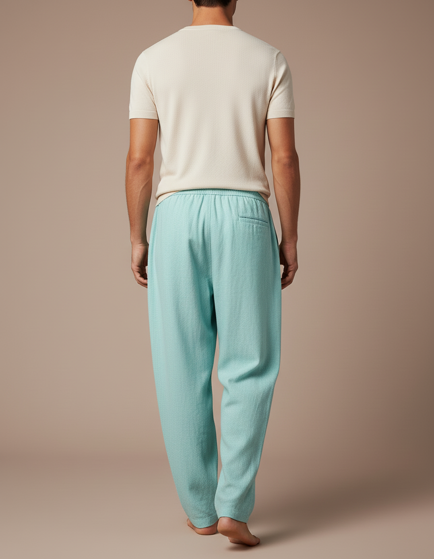 Pantalon Baggy Vert Menthe Ample Lin Décontracté Homme - vue 2