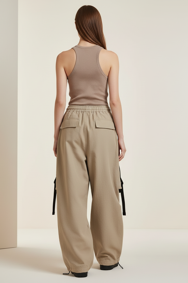 Pantalon Baggy Cargo Beige Ample Multi-Poches - Toile - vue 2