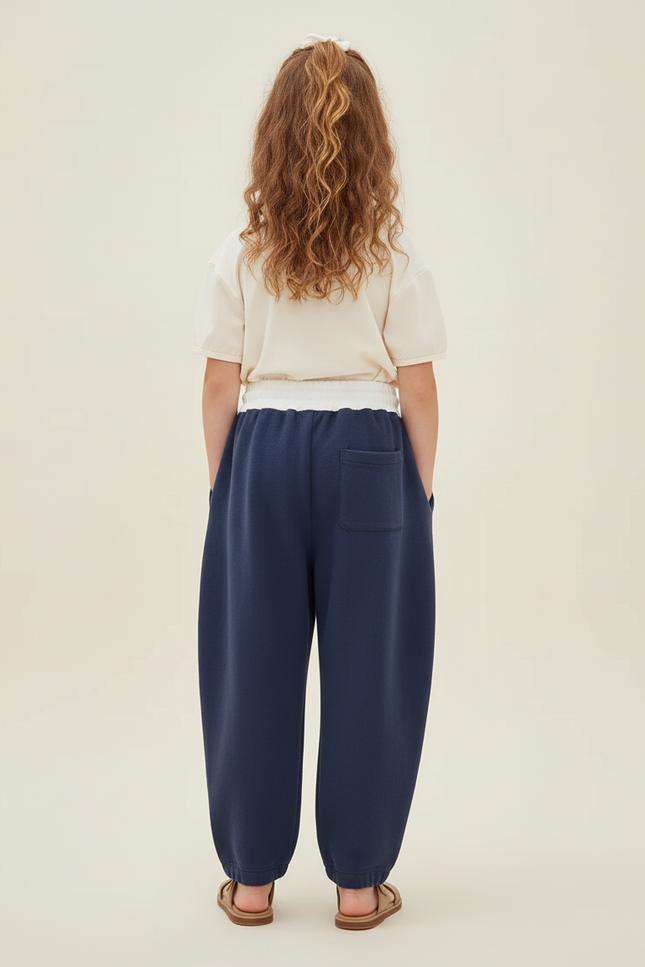 Pantalon Baggy Bleu Marine Ample Décontracté Cordon Enfant - Molleton - vue 2