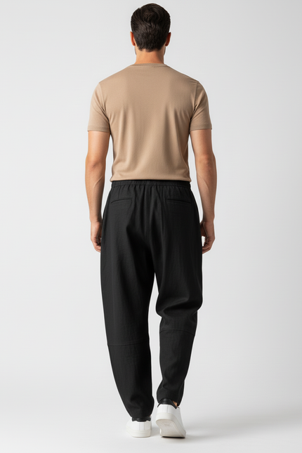 Pantalon Baggy Noir Ample Fluide Décontracté - Lin - vue 2