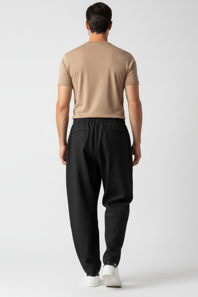 Pantalon Baggy Noir Ample Fluide Décontracté - Lin - vue 2