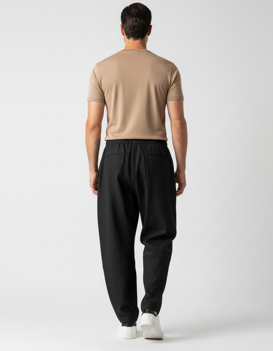 Pantalon Baggy Noir Ample Fluide Décontracté - Lin - vue 2